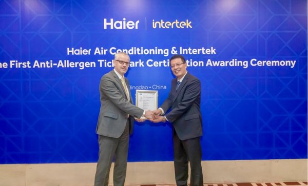 海尔获天祥集团颁发其全球首张空调防过敏TICK-MARK证书 | 美通社