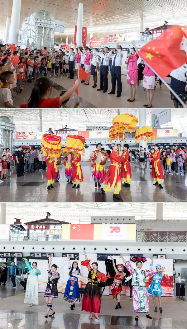 元翔厦门空港的员工们为旅客呈现精彩纷呈的歌舞表演
