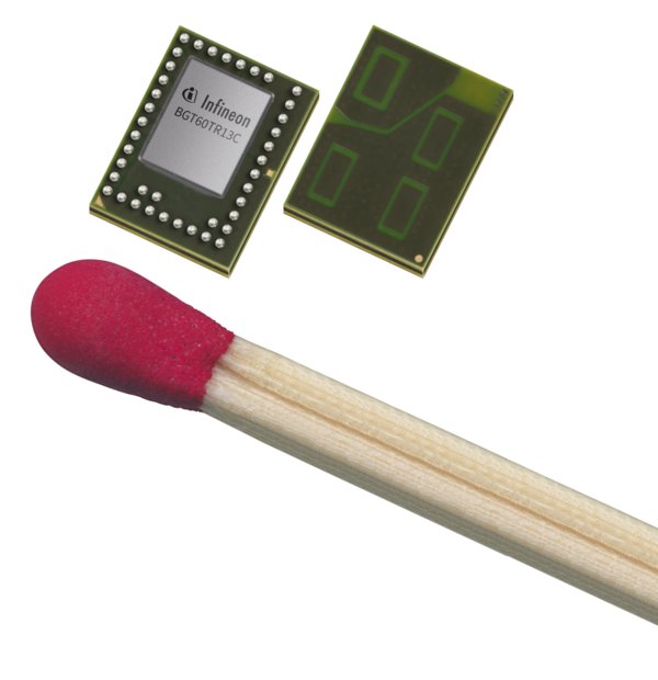 The 60 GHz chip is a complete radar system with antennas on a very small area (5 x 6.5 mm) coupled with low power consumption. It can perceive movements in rooms or measure distances from objects in the millimetre range with utmost precision.