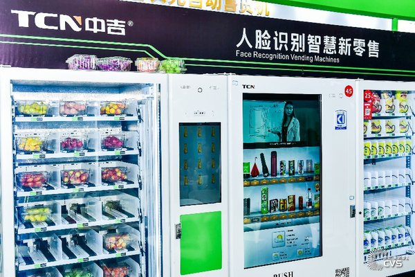 The vending machine produced by TCN, a Chinese manufacture, with a touch-screen and facial recognition payment system was displayed on CVS2019.