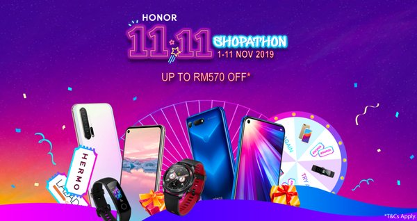 HONOR Beri sehingga RM 570* 11.11 ini dengan Tawaran Shopathon