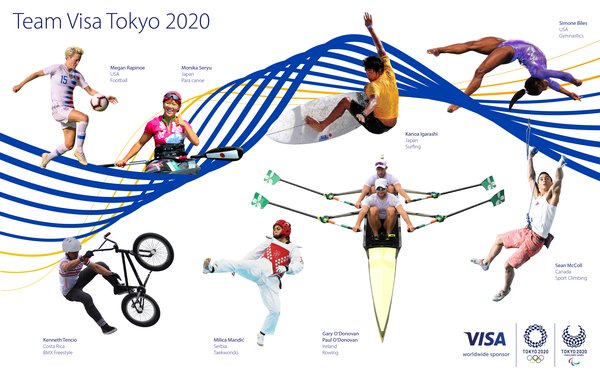 Simone Biles (Gymnastics, USA), Katie Ledecky (Swimming, USA), Kanoa Igarashi (Surfing, Japan), Poppy Starr Olsen (Skateboarding, Australia), Teresa Perales (Para Swimming, Spain) and PV Sindhu (Badminton, India) join Team Visa Tokyo 2020