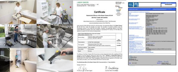 卡赫蒸汽机的多场景应用；国际权威认证证书：蒸汽杀菌有效高达99.999%