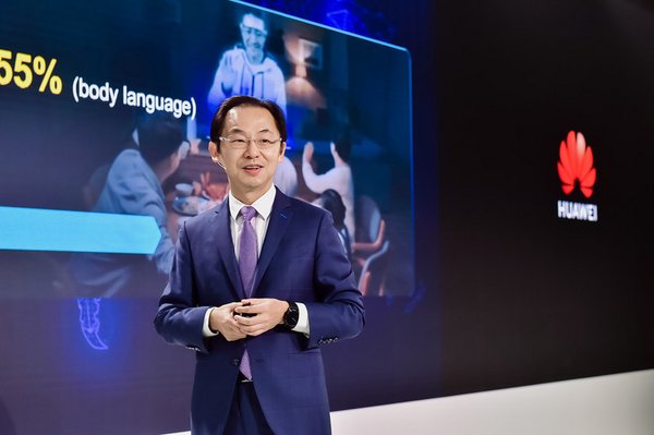 Ryan Ding, executive director of the Board and president of Huawei's Carrier BG, speaks on a 5G product and solution launch in London on Feb. 20
