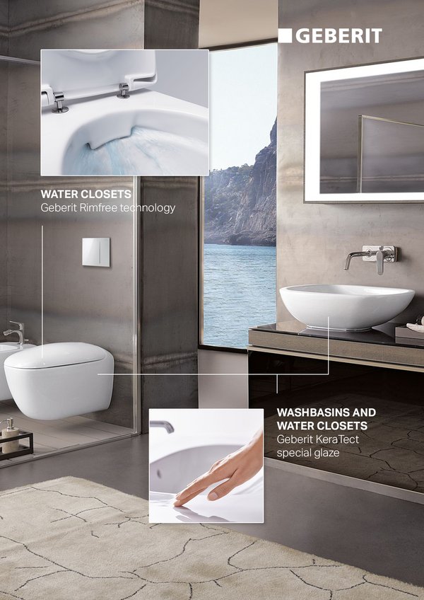 The Geberit Citterio bathroom collection has Rimfree water closets and washbasins baked with the KeraTect® special glaze to maintain exceptional bathroom cleanliness.