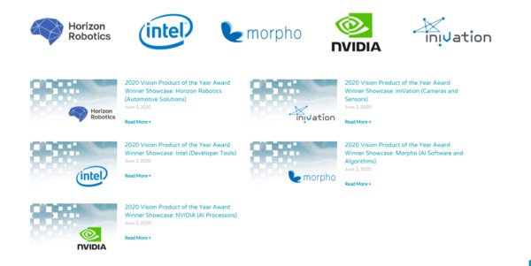 地平线同Intel, Morpho, Nvidia, iniVation共同荣获2020年度最佳视觉产品奖