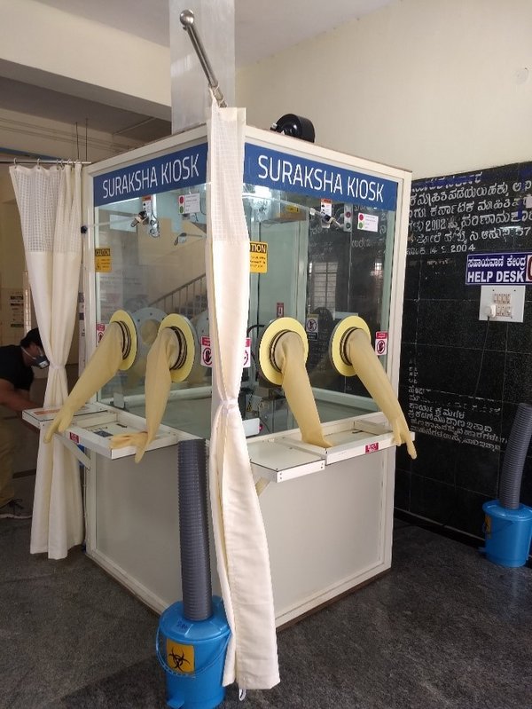 Designed through a collaboration between volunteers from Lam Research India and local doctors to address the shortage of personal protective equipment (PPE) kits in Karnataka, the Suraksha kiosks provide a protective barrier for collecting samples for COVID-19 tests.