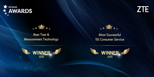 5G 월드 2020에서 Best Test & Measurement Technology 및 Most Successful 5G Consumer Service 상을 받은 ZTE