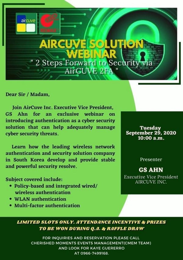 งานสัมมนาออนไลน์หัวข้อ "2 Steps Forward to Security via AirCUVE 2FA"