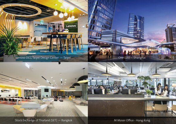 (From top left, clockwise): Lenovo DCG Taipei Design Center - Taipei, One East - Shanghai, M Moser Office - Hong Kong, and Stock Exchange of Thailand (SET) - Bangkok