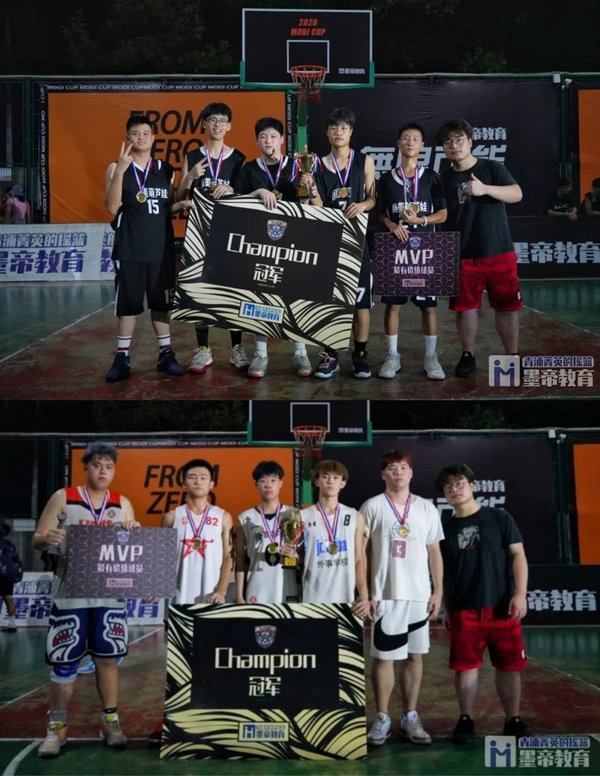 初中组冠军：“尚美葫芦娃”队和高中组冠军：“巅峰篮球俱乐部”队