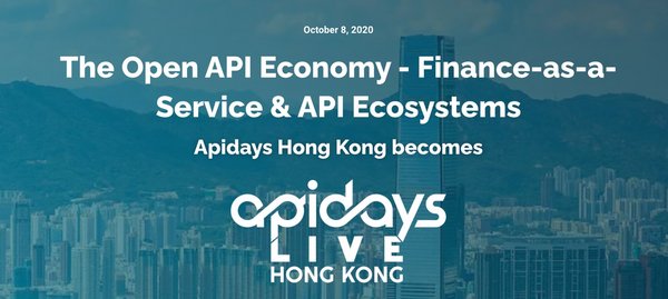 全港首個國際大型API（應用程式介面）活動 --「Apidays」香港站將於2020年10月8日舉辦，屆時科技及行業領導人員將分享對銀行業開放API的應用及趨勢見解。